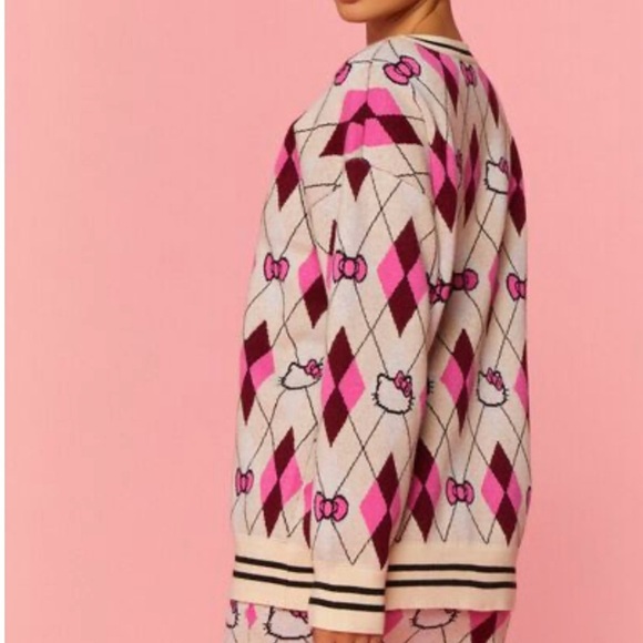 Hello Kitty & Friends X Forever 21 Argyle Cardigan Sweater Women’s Size M - Picture 2 of 9